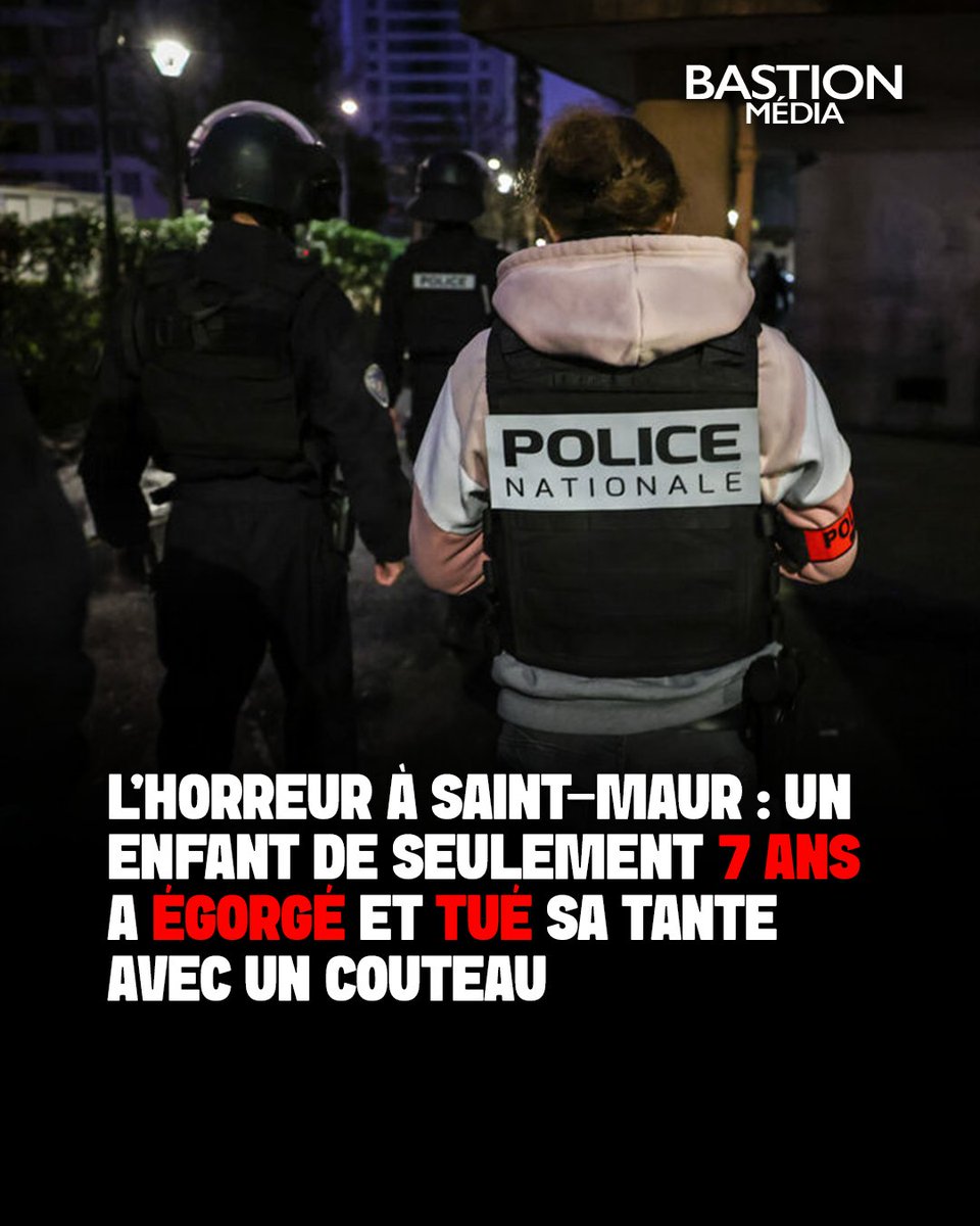 BastionMediaFR's tweet photo. ‼️🇫🇷 𝗔𝗟𝗘𝗥𝗧𝗘 𝗜𝗡𝗙𝗢 — L’horreur à Saint-Maur-des-Fossés : un enfant de seulement 7 ANS a ÉGORGÉ et TUÉ sa tante avec un couteau.

Le drame s’est produit en pleine nuit, après une dispute entre la victime et la mère du garçon autour d’un lissage de cheveux. Le garçon a alors saisi un couteau et s’en est pris à sa tante.

Grièvement blessée à la gorge, la femme est parvenue à quitter l’appartement et à descendre dans la rue, où elle s’est effondrée. Elle est décédée des suites d’une hémorragie massive.

(Source : Le Parisien)