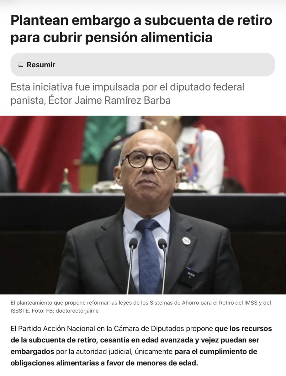 JoseMarioMX's tweet photo. Cobrar una pensión alimenticia puede convertirse en un calvario: tener una sentencia no significa necesariamente recibir el dinero. Si el deudor pierde el empleo formal, no tiene bienes embargables o desaparecen sus ingresos comprobables, el derecho de un niño puede quedarse, en los hechos, sin una fuente inmediata de pago.

Ahora una iniciativa en la Cámara de Diputados propone algo extraordinario: que un juez pueda tocar una parte de la AFORE del deudor desempleado para pagar alimentos de menores. No toda la cuenta: únicamente hasta el límite que el propio trabajador podría retirar por desempleo, después de comprobar que no existen otros bienes. La @SCJN ya había permitido esta salida en 2025.

Pero aquí aparece un problema jurídico y social enorme: estamos usando el ahorro destinado a evitar la pobreza del trabajador en la vejez para resolver la subsistencia de sus hijos hoy. Puede ser necesario para que una sentencia no sea papel mojado, pero obliga a diseñar candados muy serios: mínimo vital, reintegro del dinero, efectos sobre la futura pensión y qué ocurre si el deudor nunca vuelve al empleo formal. El dilema es brutal: alimentos hoy frente a seguridad económica mañana.

https://t.co/RoW8mGfxyR
