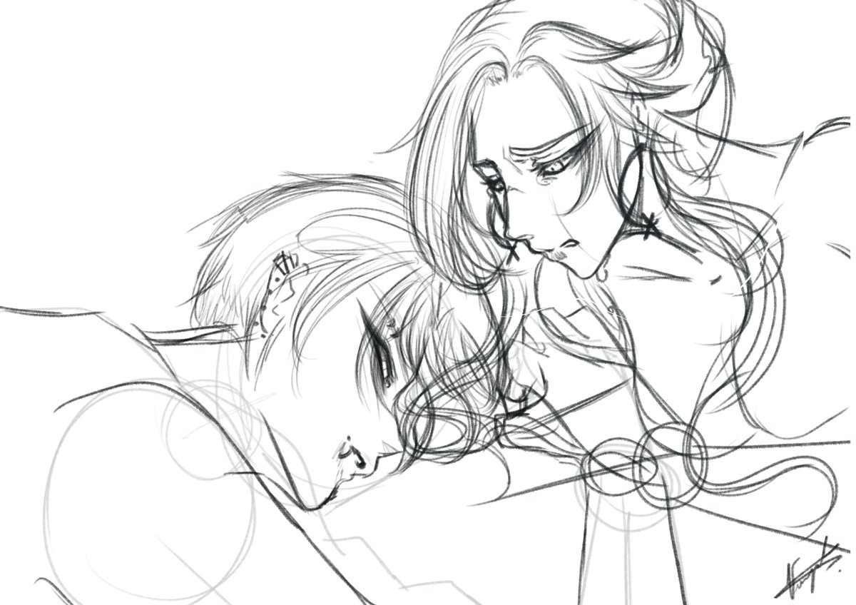 xVampirath's tweet photo. Some of the sketches I’ve done never turned into finished illustrations—which, I admit, is a real shame. Kenji and Ash, for example: two of my original characters who are supposed to be in a toxic relationship, yet love each other deeply. #digitalart #sketch #OC #vampirath https://t.co/5gOA5Wi30l