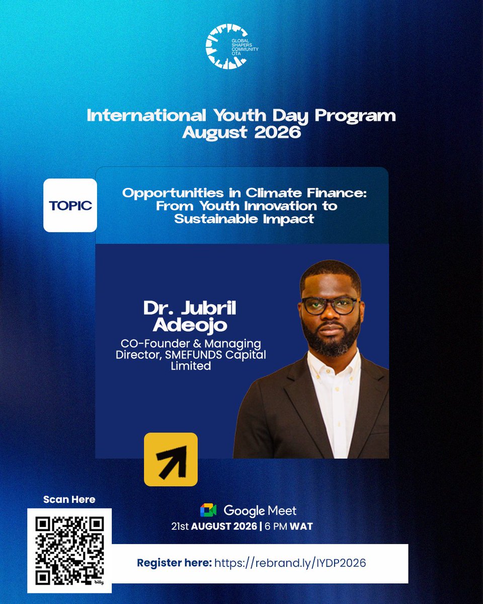 otashapers_'s tweet photo. Meet Dr. Jubril Adeojo! 💚

Dr. Jubril Adeojo is the Co-Founder and Managing Director of SMEFUNDS Capital Limited, and he joined us to unpack the world of climate finance and the opportunities available to young people. https://t.co/HqiWfXUAPw