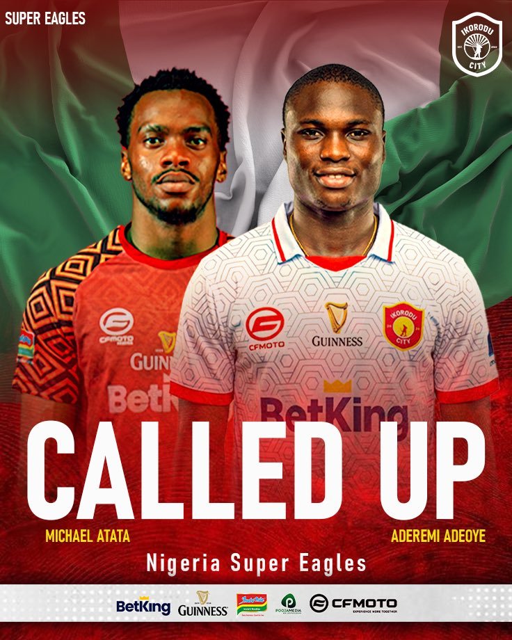 PoojaMedia's tweet photo. Ikorodu City GK, Micheal Atata &amp; Midfield Marshall, Aderemi Adeoye called up to the Super Eagles. 

Miracles can happen from any place. 

Congratulations, Lads ❤️❤️ https://t.co/MjN0QAp45a
