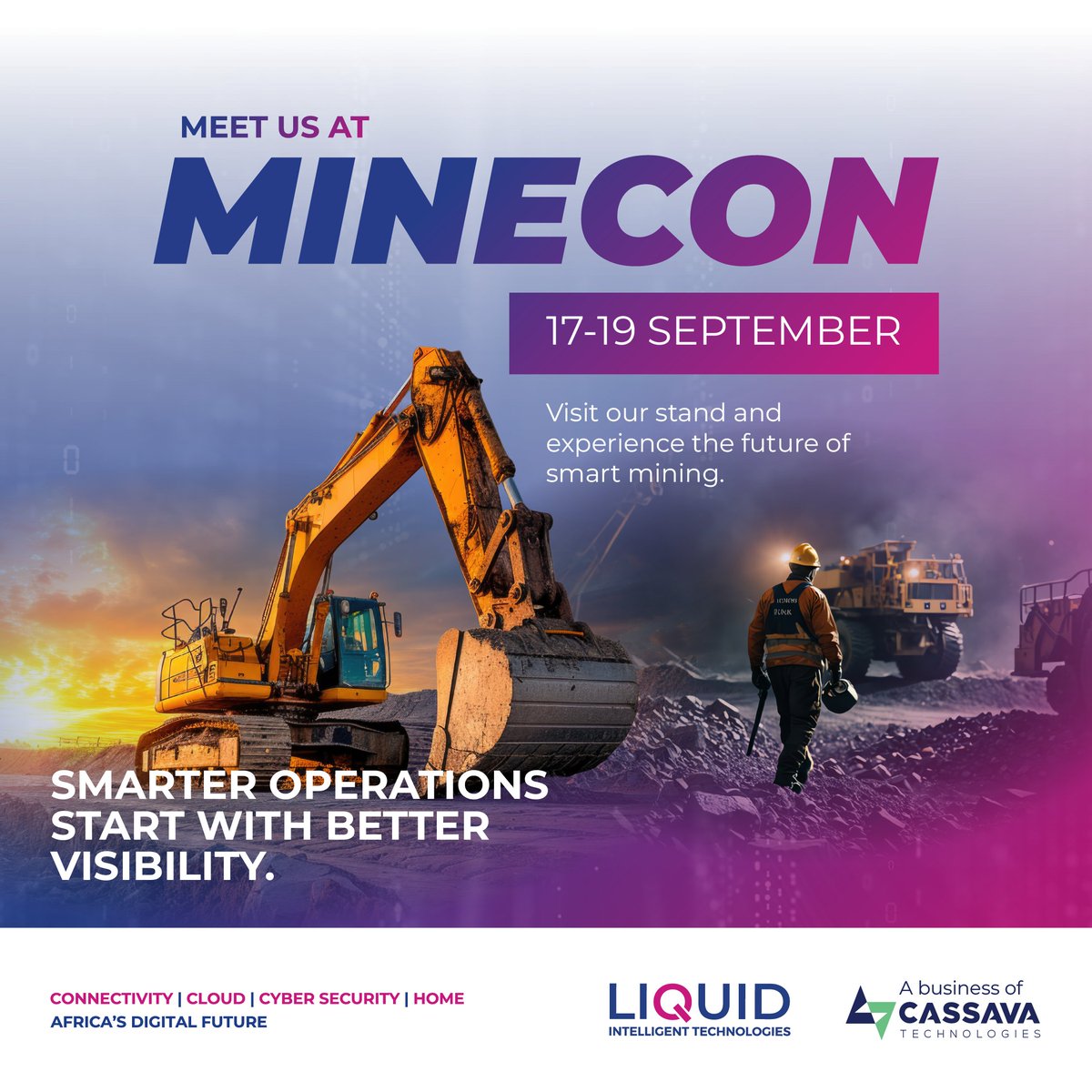 LiquidInTechZW's tweet photo. We're at Minecon, Harare's leading mining and construction exhibition.

This year we're bringing something a lot of mine sites have needed for a while: real visibility into what's actually happening on the ground, in real time.

Smarter operations start with better visibility. Come see what that looks like at our stand.