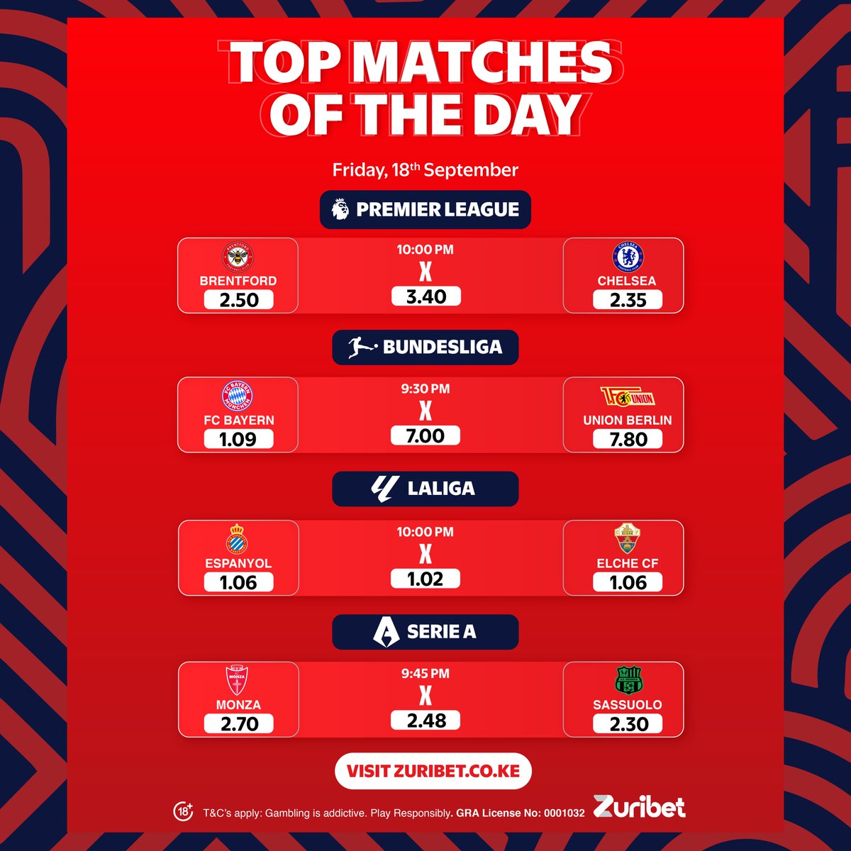 ZuriBetke's tweet photo. Tuko on na top matches of the day!!!⚽️🔥

#zuribet #chezavizuri #laliga #premierleague #bundesliga https://t.co/eKRyyszgzV