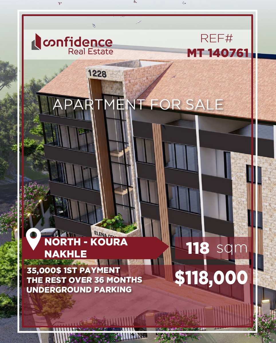 confidence_cre's tweet photo. Price:118,000$+2.5%commission
Discover this excellent apartment under construction for sale
For more info do not hesitate to contact us
71000850
REF#MT140761
#ApartmentForSale #ApartmentForSaleLebanon #BrandNewApartment #NewApartment
#CONFIMT
A https://t.co/lo0xYLaIBO