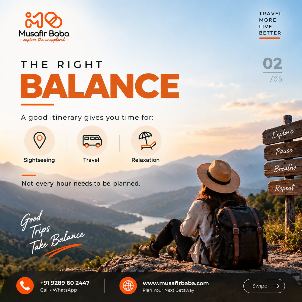 itsmusafirbaba's tweet photo. A great itinerary isnβt about doing moreβitβs about planning better.
Balance travel time, sightseeing, comfortable stays, meals and clear inclusions for a smoother journey.
Save this for your next trip.
π +91 9289602447
π https://t.co/WkDB4xca2E
#MusafirBaba #TravelTips https://t.co/qXHiVHYJSs