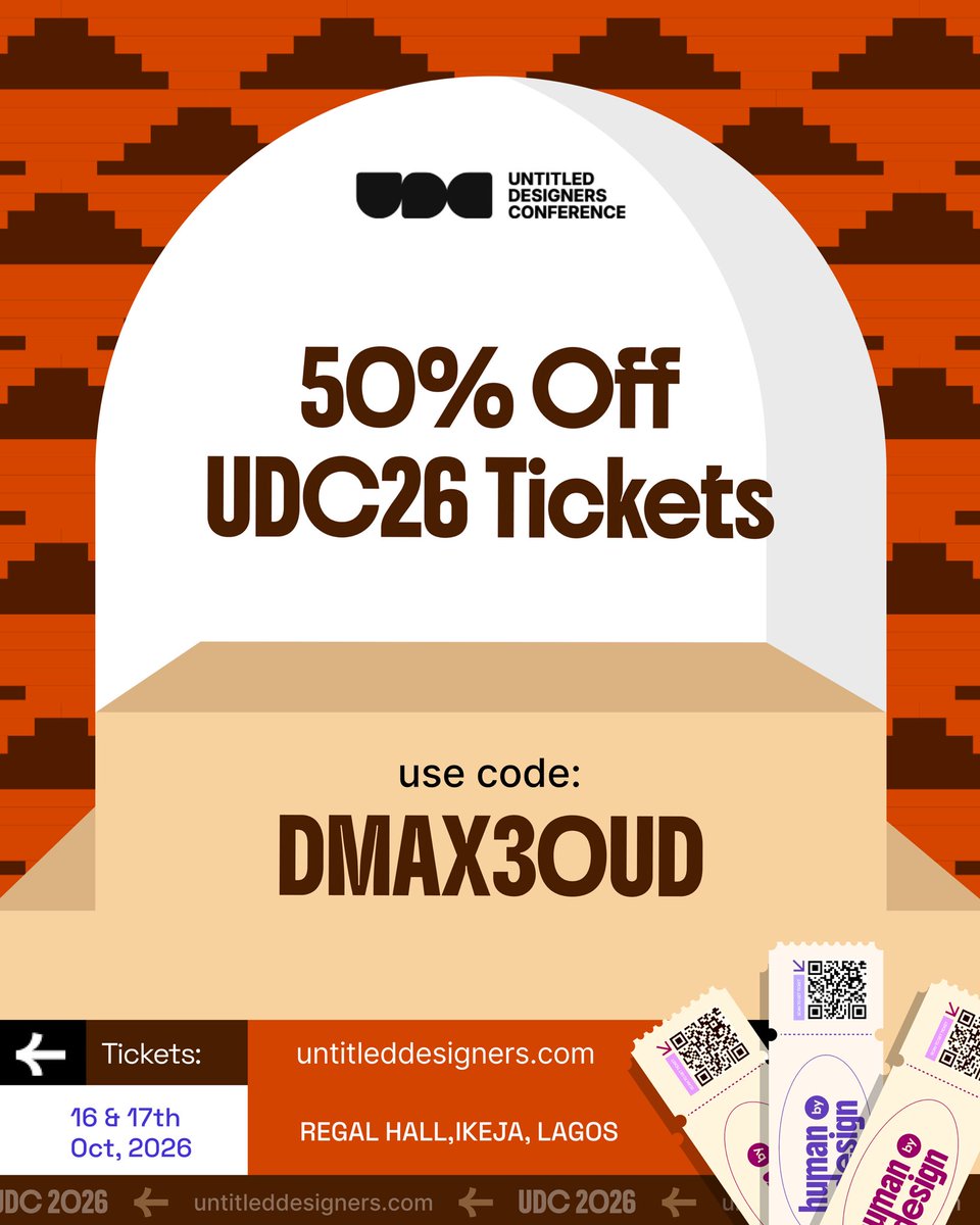 untitledsgnrs's tweet photo. You never really stop learning when you’re building something.

There’s always another skill to pick up, another idea to explore and another problem that makes you think, “okay, how do I figure this out?” 👀

That’s a big part of why we’re excited to have @dreamaxhq as a Community Partner for UDC 2026.

With a community of 37,000+ learners exploring design, development, AI, cybersecurity and career growth, Dreamax is creating a space for people to keep learning and turning those skills into something real.

Now, we get to bring that community into the UDC experience.

If you’re part of Dreamax, you can get 50% off your UDC 2026 ticket with code DMAX3OUD.

Come learn something, meet someone interesting and leave with an idea worth taking home.

📍 Regal Hall, Ikeja
🗓️ October 16–17, 2026

🎟️ https://t.co/TInLI18DPv

See you at UDC. ✨