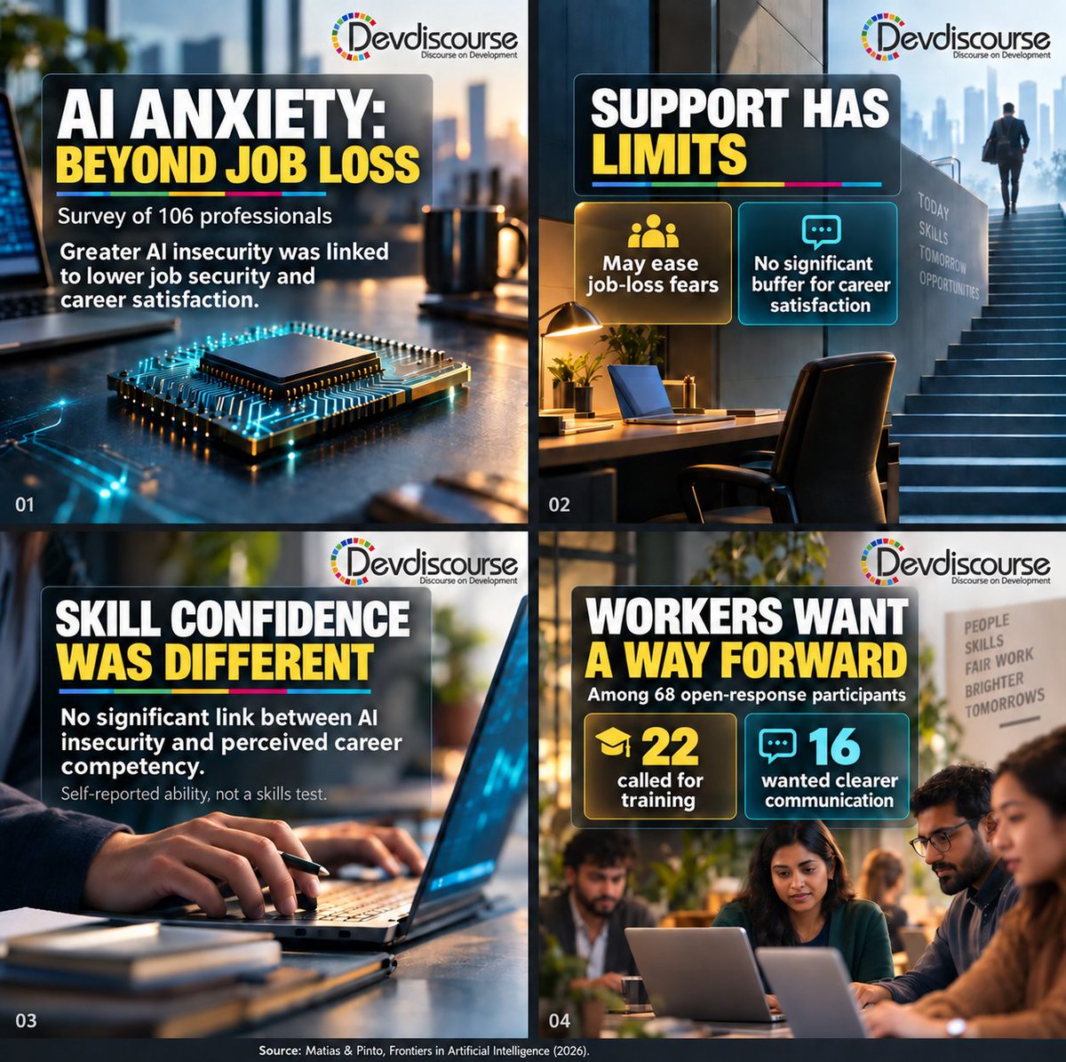 Dev_Discourse's tweet photo. Feeling supported at work doesn’t always mean feeling confident about the future.

Employer support may ease AI-related job fears, yet deeper career doubts can remain. Workers are asking for practical training and clearer communication about what comes next. https://t.co/bBWmn0rBgP