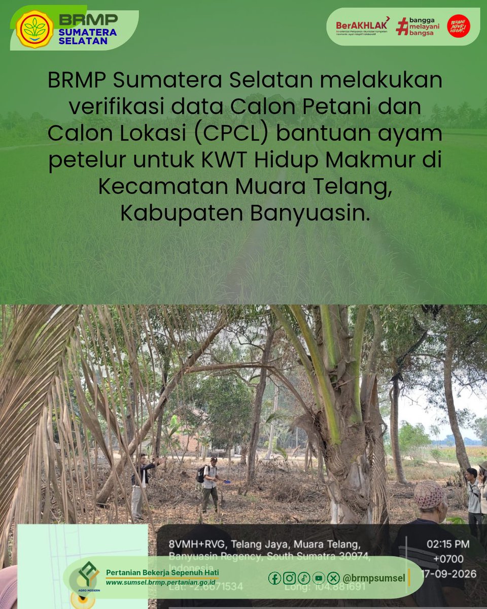 brmpsumsel's tweet photo. BRMP Sumatera Selatan melakukan verifikasi CPCL bantuan pemerintah ayam petelur terhadap KWT Hidup Makmur di Kecamatan Muara Telang, Kabupaten Banyuasin. Verifikasi untuk memastikan calon penerima dan lokasi bantuan memenuhi persyaratan serta bantuan disalurkan secara tepat. https://t.co/YwCKRQjg2E