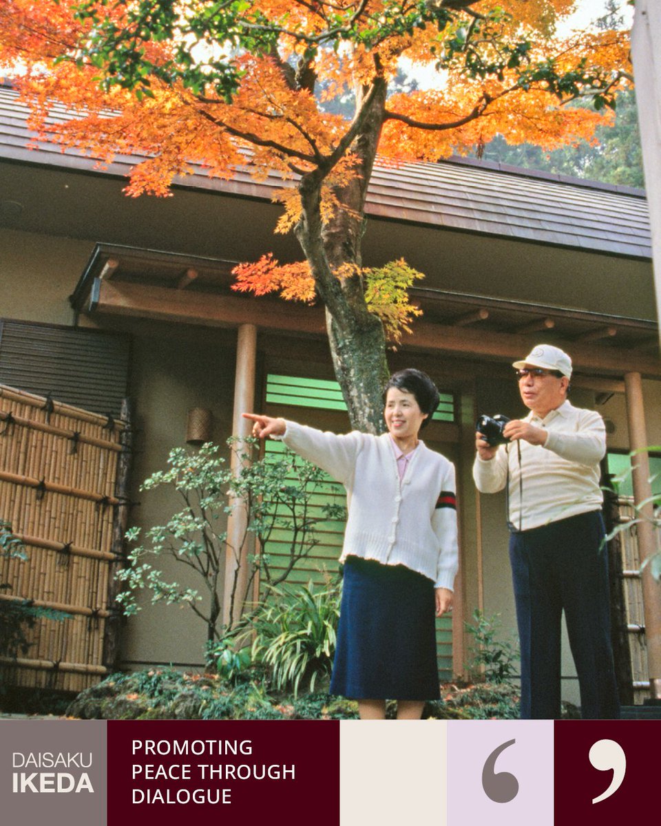 daisakuikeda_of's tweet photo. “Unless we view things with our hearts, we can see nothing. But if we look at the world with a love of life, it will reveal its beauty to us.”—Daisaku Ikeda
[Ikeda Daisaku zenshu (The Complete Works of Daisaku Ikeda), vol. 122]

As autumn colors deepen in the north and spring begins to unfold in the south, the equinox invites us to pause and notice the beauty in the changing seasons. 🍁🌸

📷Cover photo: Daisaku and Kaneko Ikeda, Shizuoka, Japan, December, 1988
#Autumn #DaisakuIkedaQuotes #PeaceThroughDialogue