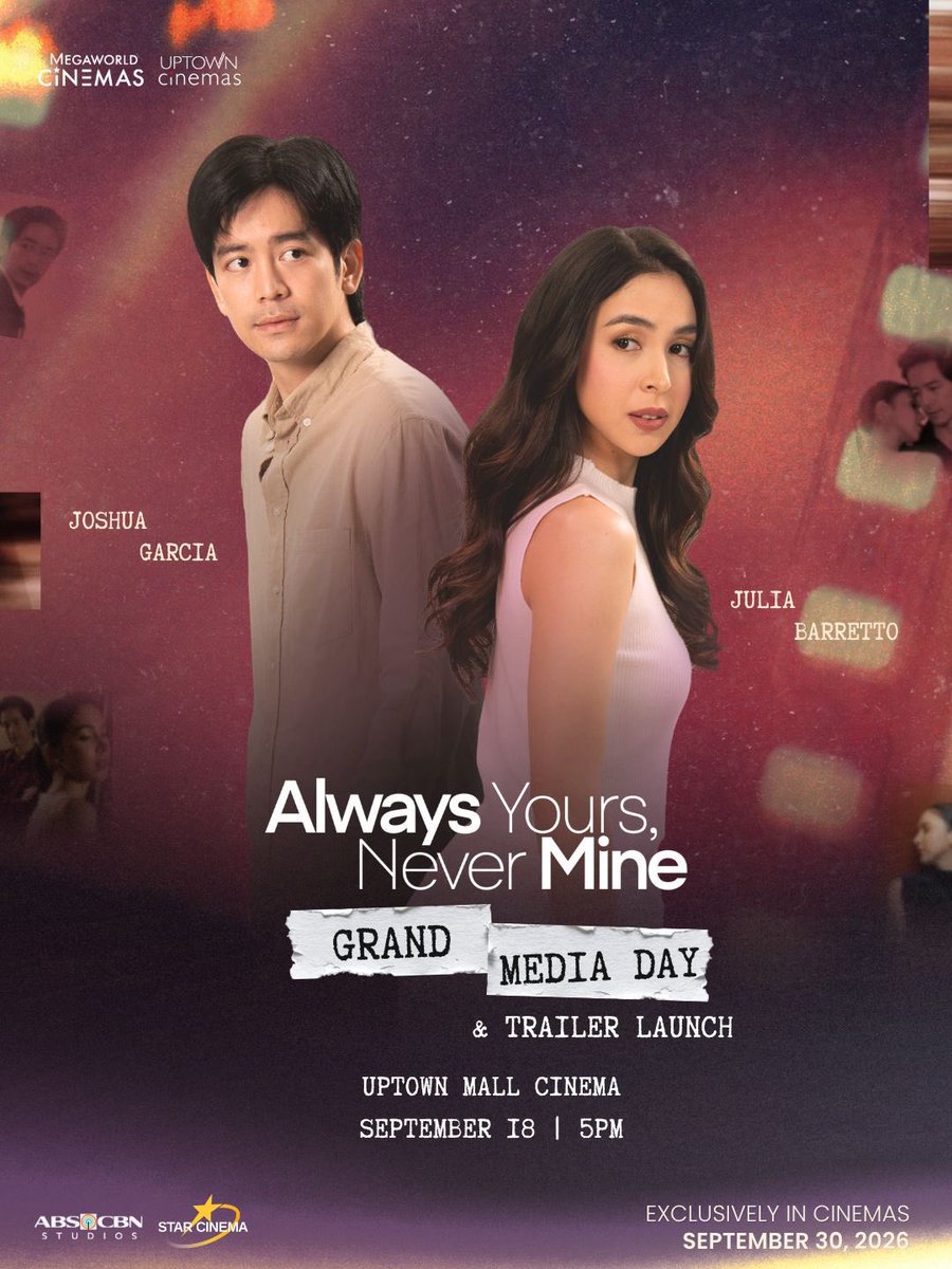 ABSCBNpr's tweet photo. HAPPENING NOW: Always Yours, Never Mine Grand Media Day and Trailer Launch 🎬

#AlwaysYoursNeverMine a film by Cathy Garcia-Sampana in cinemas September 30 https://t.co/A0A1GV1IRe