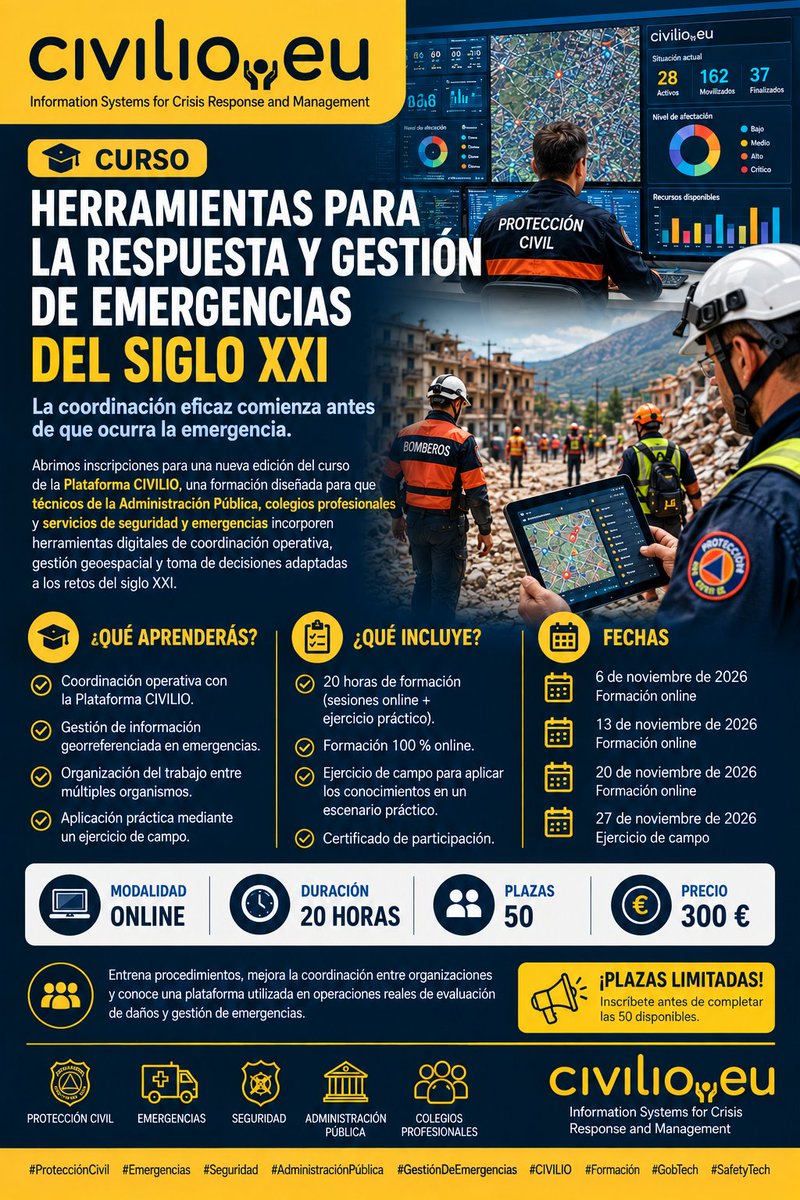 PacoMartNT's tweet photo. ¿Está preparada tu organización para coordinarse cuando realmente importa?

Nuevo curso CIVILIO: Herramientas para la respuesta y gestión de emergencias del siglo XXI

📍 Online + ejercicio práctico 
⚠️ Plazas limitadas

👉 https://t.co/M1CLmC0y0b

#Emergencias #ProtecciónCivil https://t.co/Uh8SruGhKI