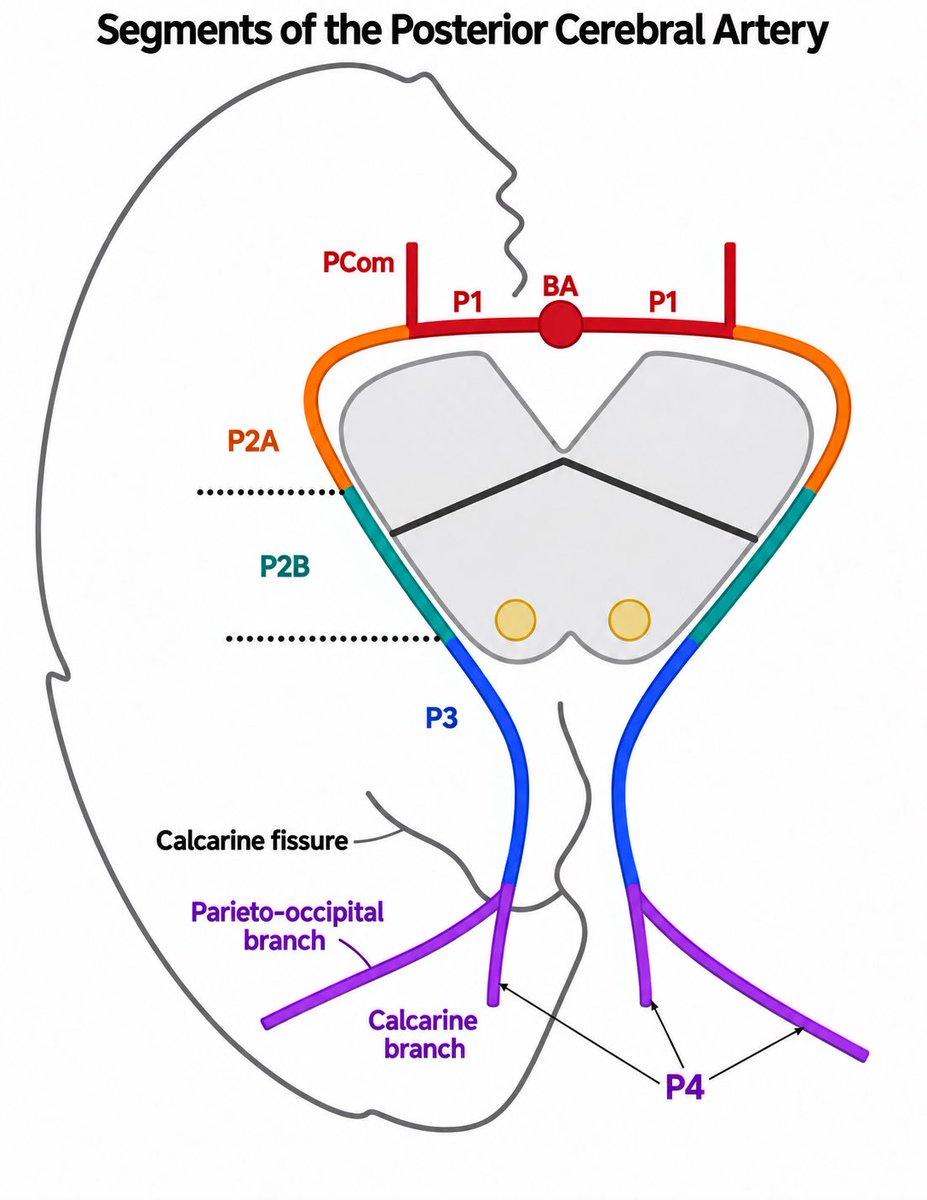 bobvarkey's tweet photo. Posterior cerebral artery segments https://t.co/T0G7vLJbSx
