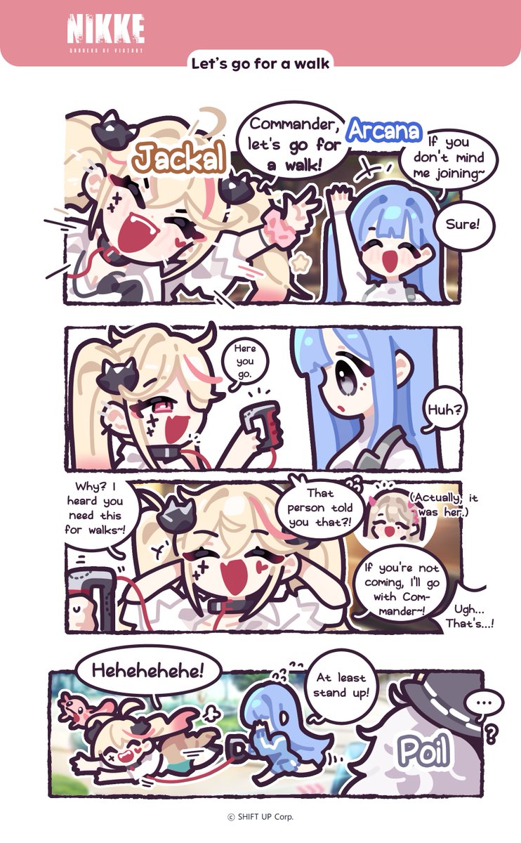 NIKKE_en's tweet photo. 【NIKKE Comics】

GODDESS OF VICTORY: NIKKE ''Arcana's Counseling Time'' Special Four-Panel Comics Episode 8

[Let's Go for a Walk!]

Jackal is all fired up and ready to head out for a walk!

Commander, if you ran into her instead of Arcana, what choice would you make?

Author: ranaga210 (@ranaga210)

#NIKKE