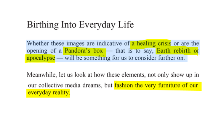 sillymickel's tweet photo. *APOCALYPSE NO: Apocalypse or Earth Rebirth & the Emerging Perinatal Unconscious* (2013) by Michael Adzema.
Chapter 3, pp. 41, 42
๐งตClick this panel for Thread, complete book
or, for kindle: https://t.co/D524gucGG3
51/ ๐งต๐ ๐ก๐๐ #AN ๐ฅ๐ซ #ApocalypseNO ๐ฅ๐ซ#TruthWarriors โ #climate ๐๐ฅ #ecopsychology ๐โฎ๏ธ #Primal โฎ๏ธ#Psychology โฎ๏ธ #ecocide ๐ฅ #rebirth ๐ฆ #thanatos ๐งโโ๏ธ #eros ๐ #birth ๐ #perinatal ๐ #humanicide โฐโ #environment ๐
Birthing Into Everyday Life
Whether these images are indicative of a healing crisis or are the opening of a Pandoraโs box โ that is to say, Earth rebirth or apocalypse โ will be something for us to consider further on.
Meanwhile, let us look at how these elements, not only show up in our collective media dreams, but fashion the very furniture of our everyday reality.
MICHAEL ADZEMA
Page 41, 42