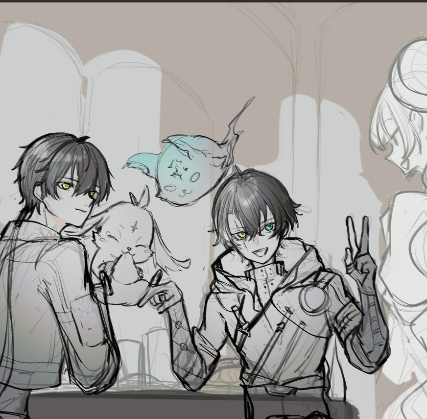 cometms0_0's tweet photo. お供の2匹連れてご飯食べに行っててほしい　のwip https://t.co/2dPeqjTOWn