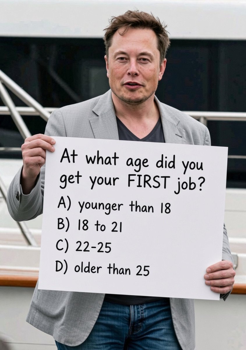 NotiveMrE's tweet photo. At what age did you get your FIRST job?

A) younger than 18

B) 18 to 21

C) 22-25

D) older than 25 https://t.co/RWJH2tfyqN