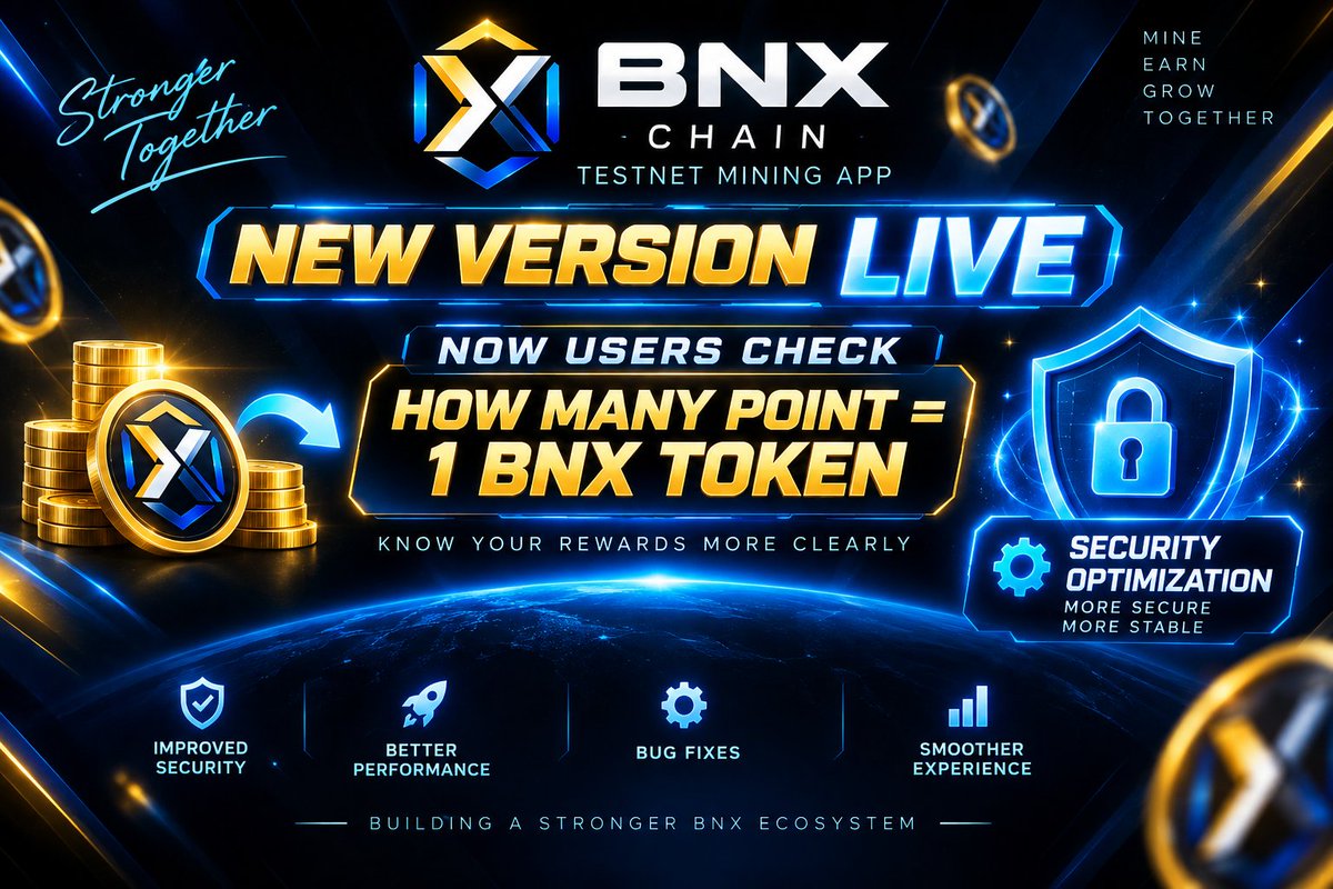 BinoxBlockchain's tweet photo. 🚀 BNX CHAIN APP — NEW VERSION LIVE! 🔥

📲 Update your BNX Chain Testnet Mining App now!

✨ What’s New: 🔹 Check how many Points = 1 BNX Token 🔹 🔐 Security Optimization 🔹
 
https://t.co/sSIF27QhNy

#BNX #BNXChain #CryptoMining #Testnet #Web3 #Blockchain #BNXToken https://t.co/DTOCeYUy7G