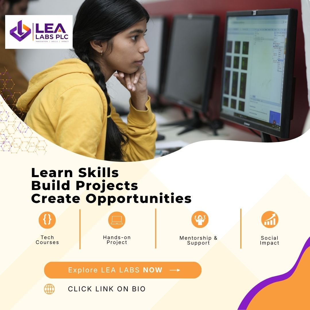 lea_labs's tweet photo. Learn skills. Build projects. Create opportunities. 

Build practical tech skills through courses, hands-on projects, mentorship and support at LEA LABS PLC.

Explore LEA LABS and start your learning journey. https://t.co/uGRa4eVvht