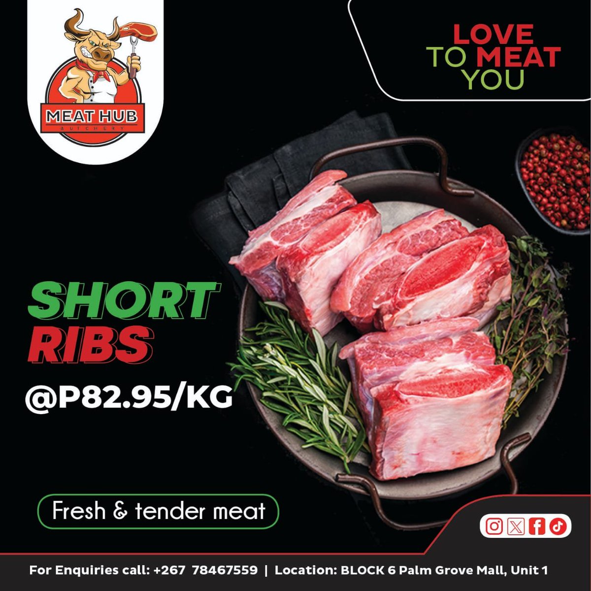 meathubbutchery's tweet photo. They might be short, but they’re definitely not short on flavour! 🤤🍖
Beef Short Ribs available at Meat Hub for P82.95/kg
#MeatHubBW #LoveToMeatYou #FreshCuts https://t.co/5InMw7PVxd