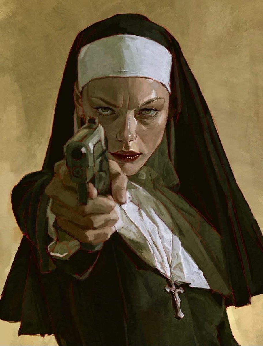 LfXAMDg4PE50i9e's tweet photo. カッコよさに痺れてしまったので現代画ですがご紹介。Andrei Riabovitchevの「Nun With Gun」（2026）です。作者はアニメーターとしての活動を主幹とするアーティスト。多くの映画製作にかかわって来たそうです。
https://t.co/3YRK6dBdJX https://t.co/4s0ww5asw8
