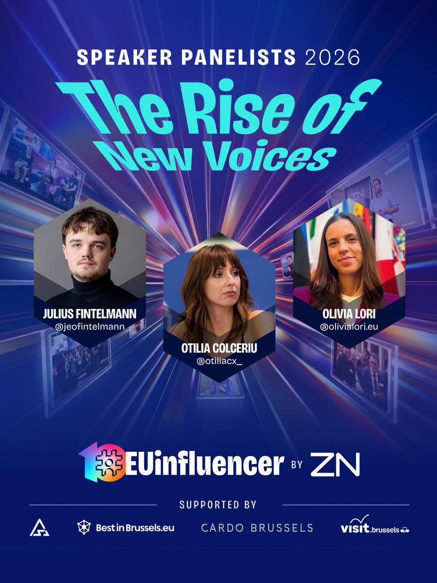 ZNConsulting's tweet photo. 🎤 Tonight’s #EUinfluencer2026 panels:

🗳️ State of Influence: politics, media &amp; Europe
✨ Rise of New Voices: creators &amp; communities
🤖 Future of Influence: AI &amp; communication

Which panel interests you most? 👇

#10YearsOfEUinfluencer #EUinfluencer https://t.co/o2vaQQeyTE