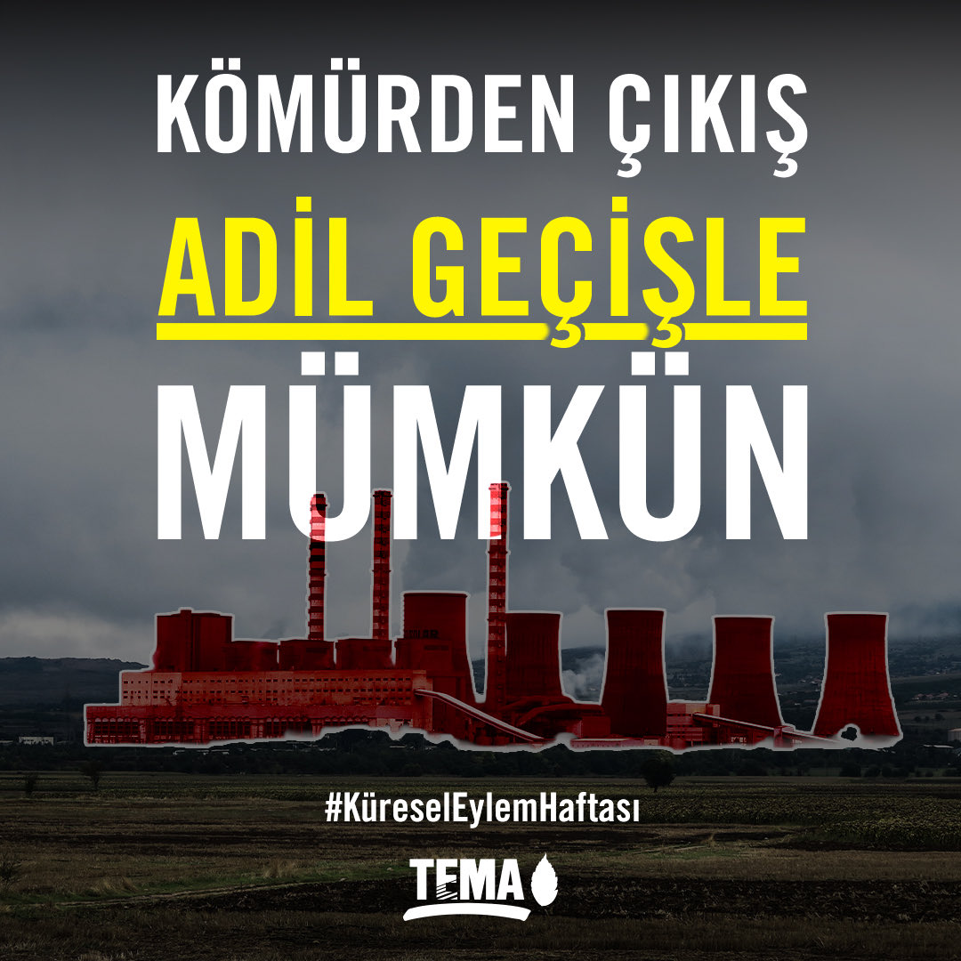temavakfi's tweet photo. Küresel Eylem Haftası’nda, fosil yakıtların iklim krizi üzerindeki etkisine dikkat çekiliyor.

İklim krizinin etkileri ağırlaşırken Türkiye’nin de yeni kömür yatırımları yerine planlı bir kömürden çıkış takvimi oluşturması gerekiyor.

Kömürden çıkış için:

📌  Kömürlü termik santrallerin kademeli olarak kapatılması, yeni maden ve termik santral projelerinden vazgeçilmesi büyük önem taşıyor.

📌 Kömür bölgelerinin ekolojik olarak iyileştirilmesi ve çalışanların haklarını, geçimlerini güvence altına alan adil geçiş programlarının hayata geçirilmesi gerekiyor.

#KüreselEylemHaftası #İklimAdaleti #KömürdenÇıkış #AdilGeçiş