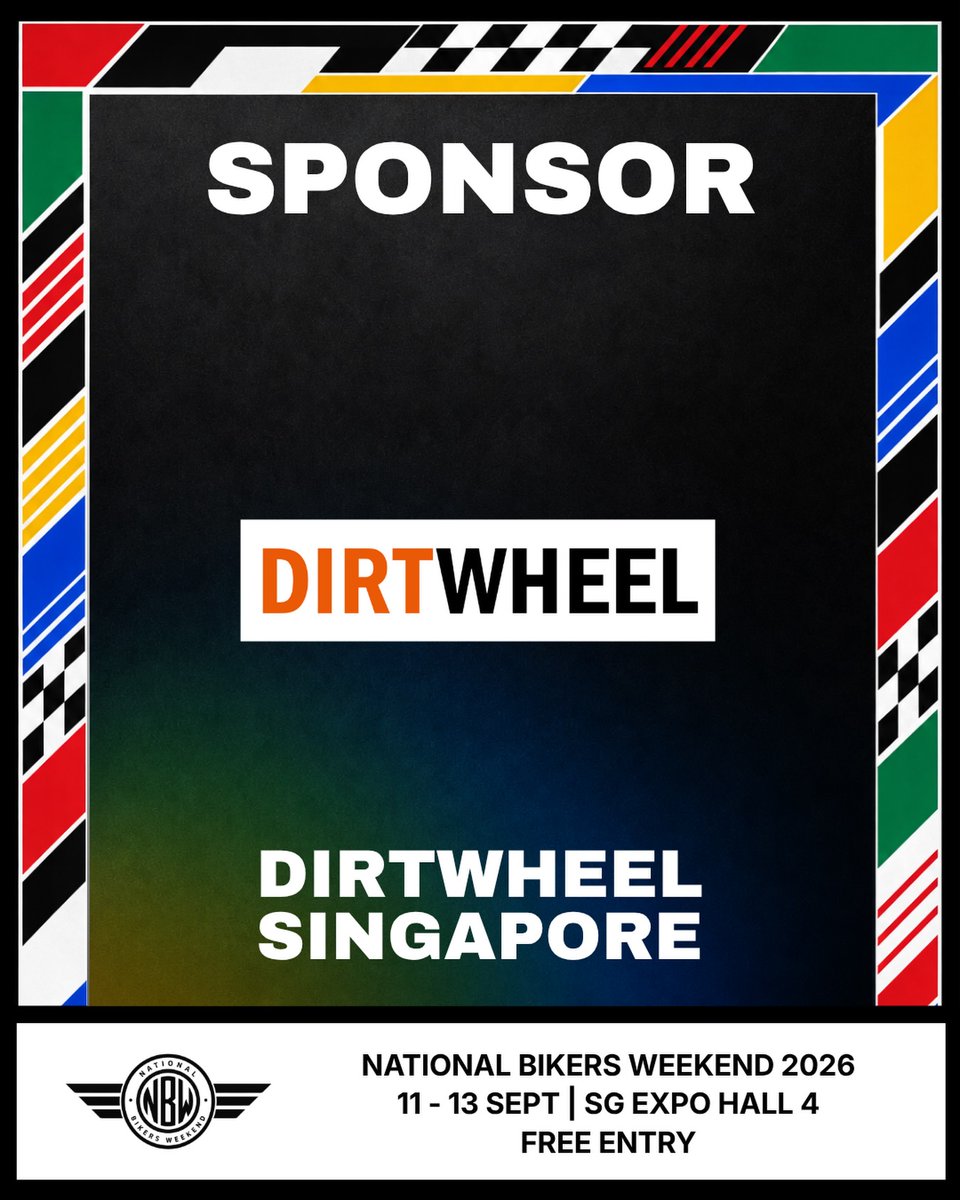 LomaCassisse's tweet photo. We’re proud to welcome Dirt Wheel as a Sponsor of National Bikers Weekend 2026. Explore Dirt Wheel’s diverse motorcycle line-up at NBW this September. Singapore Expo Hall 4
11–13 September 2026
Free Entry https://t.co/ltDLEoux1B