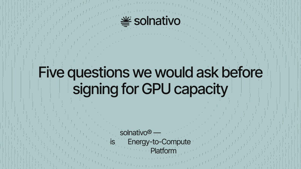 SolnativoSL's tweet photo. Five questions we would ask before signing for GPU capacity:

Is the power connected?
What is the energisation date?
What is the usable IT load?
How is intermittent supply firmed?
How many GPUs can operate under the proposed configuration?

The GPU model is not the first question.

Share your thoughts below 👇🏻💪🏼