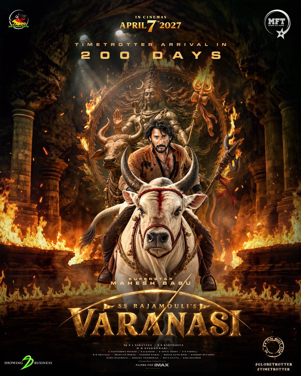 MaheshFanTrends's tweet photo. A force of nature approaches in form of RUDHRA... Witness the arrival in 200 days🔥 @VaranasiMovie 

#VARANASI from April 7th, 2027 🔱

@urstrulyMahesh @ssrajamouli @priyankachopra @PrithviOfficial @mmkeeravaani @ssk1122 @SriDurgaArts @SBbySSK https://t.co/eLH6gghzkw