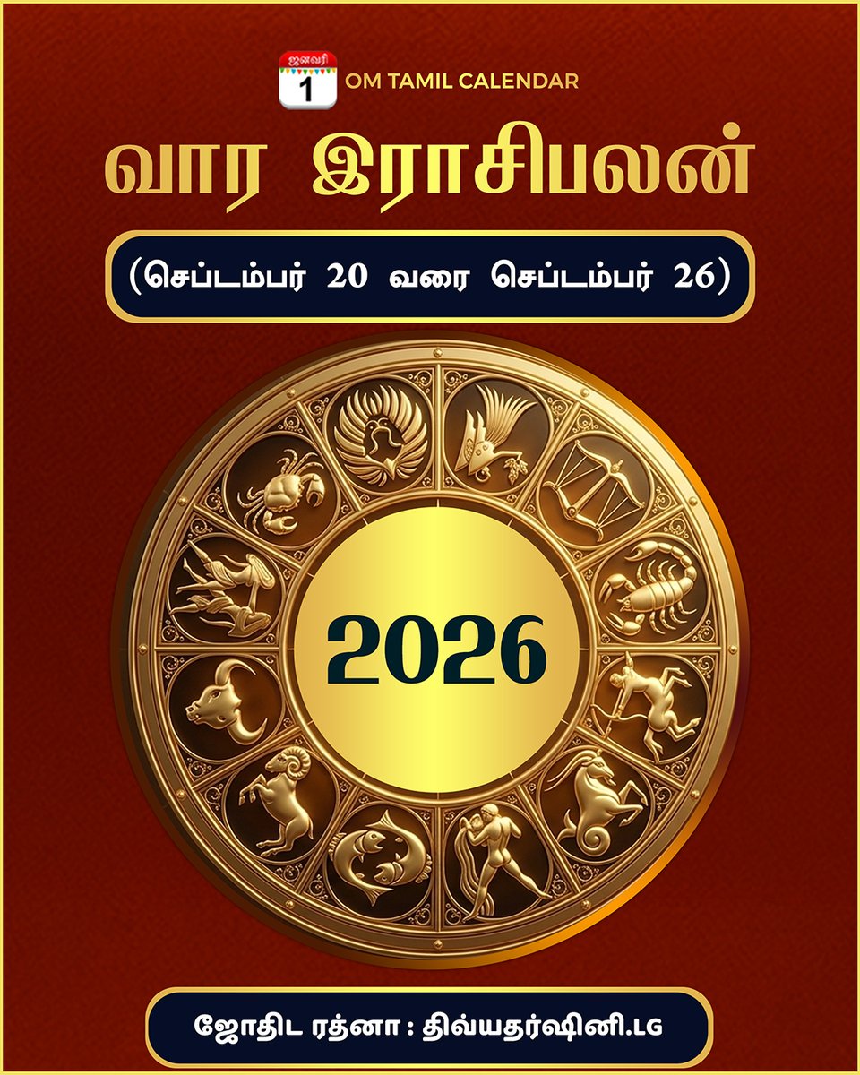 OmTamilCalendar's tweet photo. வார ராசிபலன் (செப்டம்பர் 20 முதல் - செப்டம்பர் 26 வரை) முழு பலன்களை அறிந்துகொள்ள
https://t.co/KCZoYrG7vA
முழு விவரங்களுக்கு: https://t.co/tYg1aKWDsN
#rasipalan #rasipalan2026 #rasipalantoday #rasipalanintamil #weeklyprediction #வாரராசிபலன் #Panchangam https://t.co/iqufuBdIOW