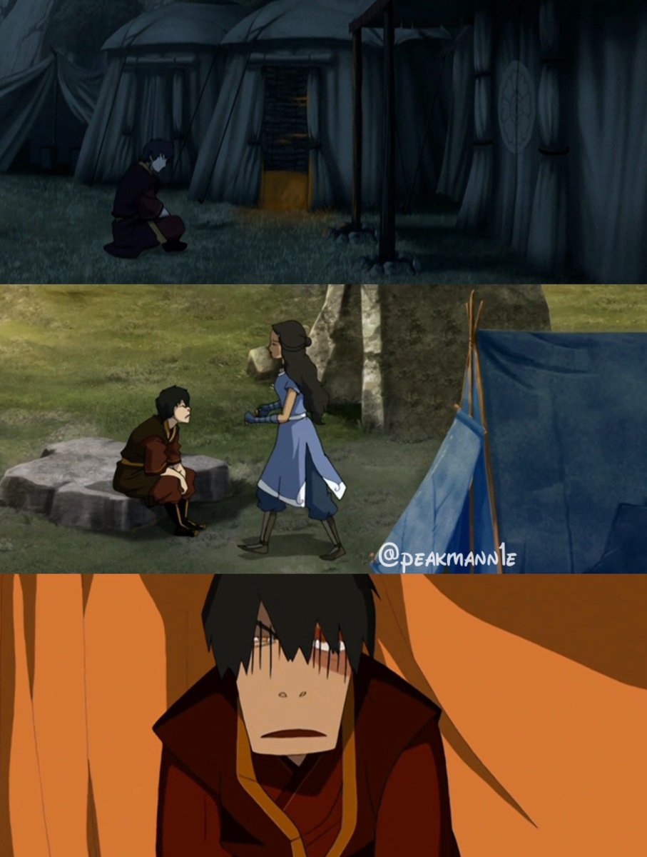 peakmann1e's tweet photo. Notice how Zuko waited outside both Iroh and Katara’s tents for them to come out, but when it came to Sokka’s tent he just barged right in 😭

 Bro had zero respect for Sokka’s privacy https://t.co/vBuyQs1069