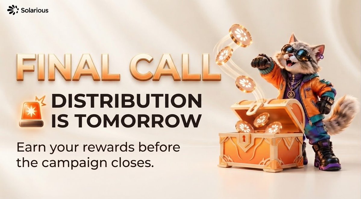 solarious_us's tweet photo. 🚨 FINAL CALL FOR THE AIRDROP

Tomorrow is the last day to earn rewards from the campaign

Airdrop rewards will be distributed tomorrow to eligible participants 🎁

If you haven’t completed your tasks yet, make sure to do so before the deadline ⏰ https://t.co/ByNrepkvW9