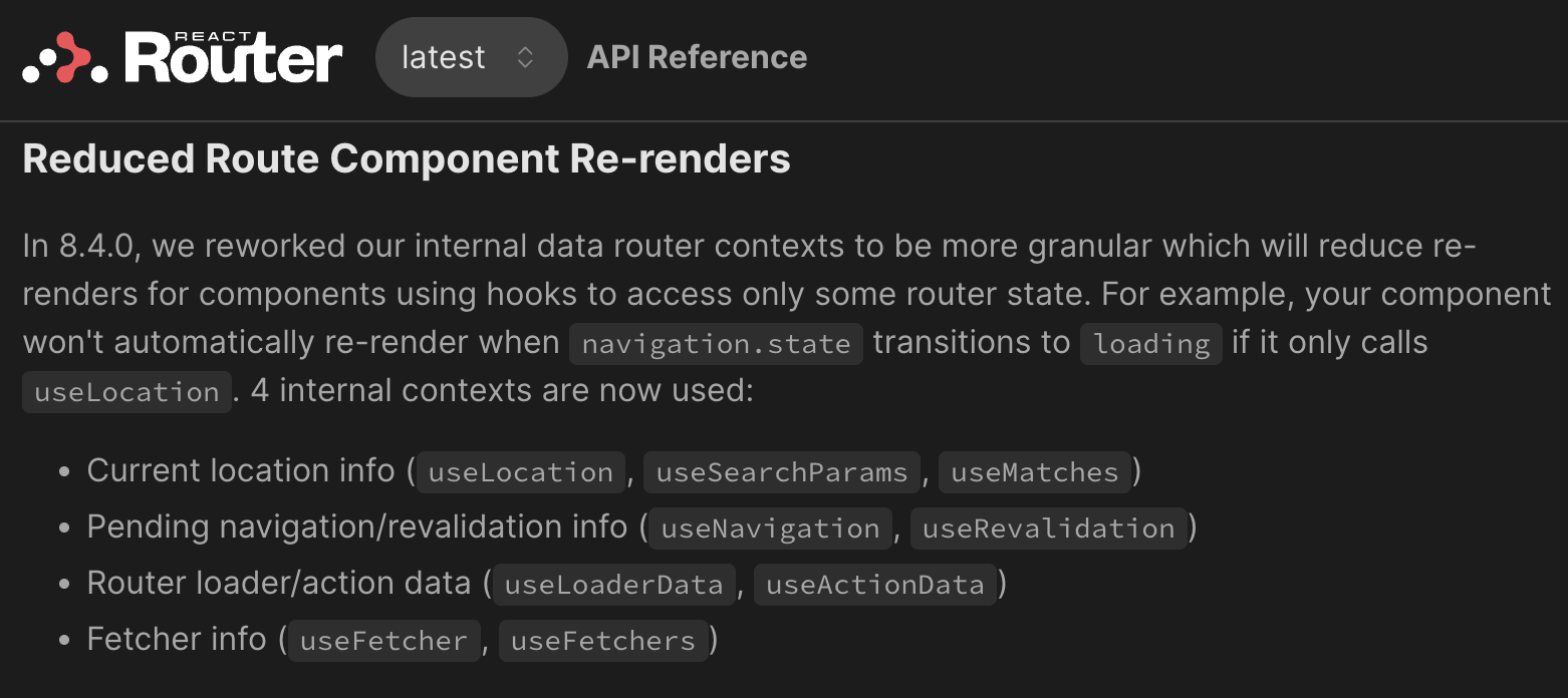 👀 Nice performance improvement for React Router Just upgrade -> fewer re-renders