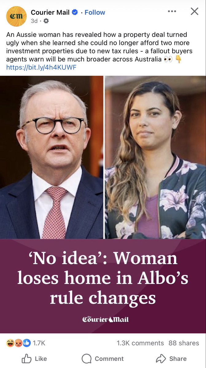 PubPolitik's tweet photo. Poor one out guys! This poor Aussie woman “loses home” thanks to Albo :’( 
Poor thing had to cancel a deal for 2 new investment properties!!! https://t.co/TxrhbLMauN