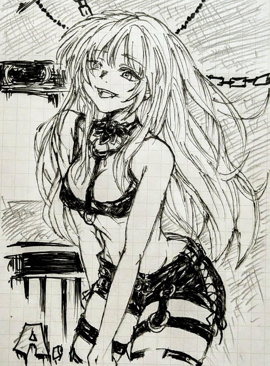 ABAspeeddrawing's tweet photo. 車の中でインク切れかけたペン💦
サラッと一発描き🖊５分ちょい⌛️
モノクロ線描

アニメだけど好きなビジュアル😳✨
コトヤマ先生風に描いてみました🦇

お手本に合わせてロングヘアー…
似合うなぁ、ナズナちゃん💡

皆さん今週もお疲れさま��した🏁

#よふかしのうた #callofthenight #アナログイラスト
