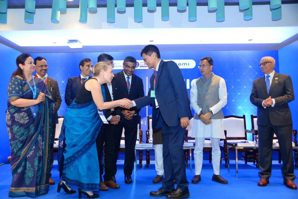 _DigitalIndia's tweet photo. The India Semiconductor Mission (ISM), MeitY, in collaboration with Intel India, officially launched the Introduction to Semiconductors course at #SEMICONIndia2026!

Launched in the presence of Shri Ashwini Vaishnaw, Hon’ble Union Minister for Electronics and IT, Railways, and I&B alongside Shri Jitin Prasada, Minister of State for Electronics and IT and Commerce and Industries Shri S. Krishnan, Secretary, MeitY, Shri Amitesh Kumar Sinha, CEO, ISM, and leadership from Intel Corporation including Ms. Sarah Kemp, Gokul V. Subramaniam, and Shweta Khurana.

About the Course: Designed as a beginner-friendly, self-paced micro-learning module, it makes foundational semiconductor knowledge accessible to everyone—regardless of technical background or prior experience.

@AshwiniVaishnaw @JitinPrasada @SecretaryMEITY @Amitesh58208329 @IntelIndia @GokulSubram