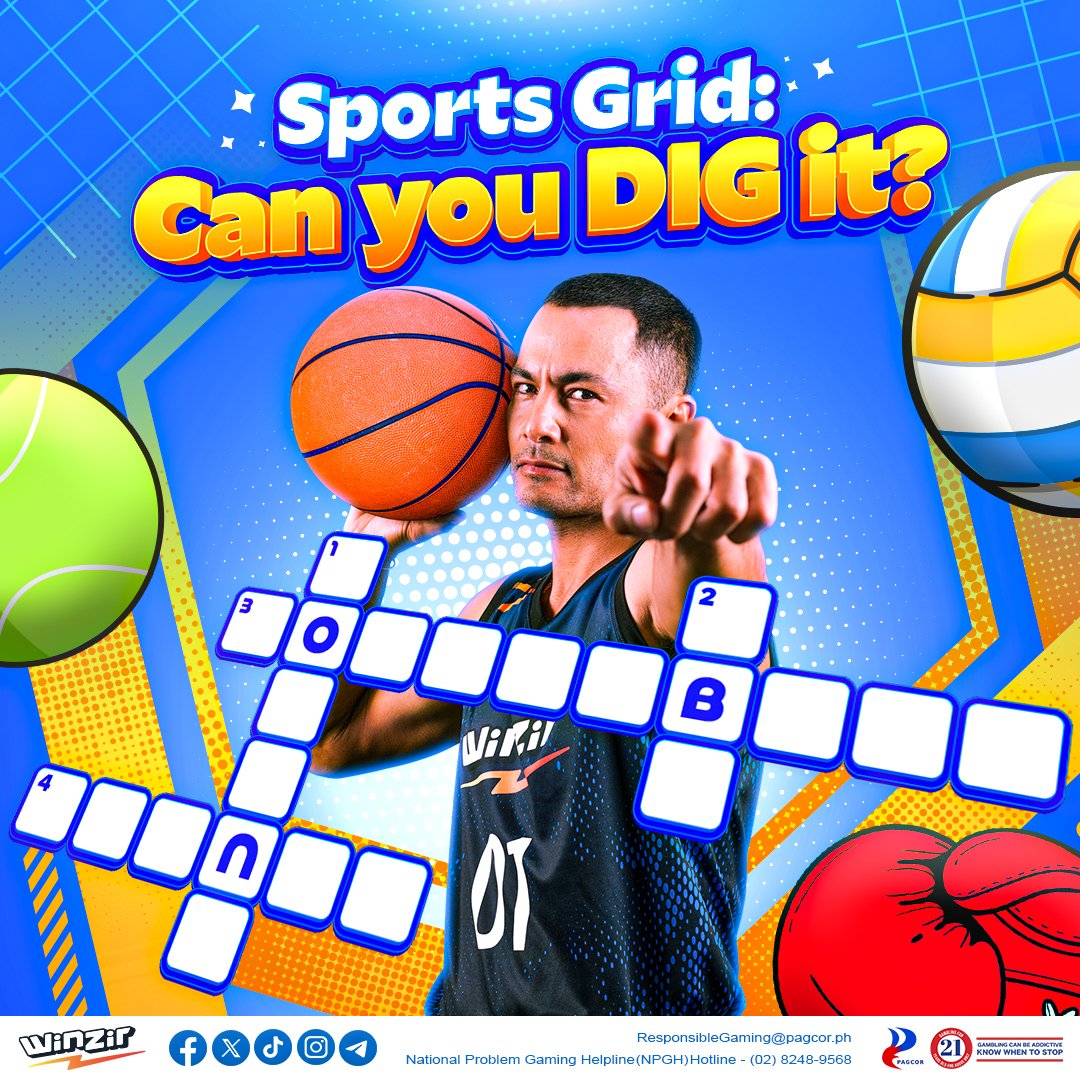 winzirgaming_ph's tweet photo. SPORTS GRID: CAN YOU DIG IT? 💪
Time to put your sports knowledge to the test! 🏀
Can you complete the grid? Play smart. Think fast. Let’s see what you’ve got! 🧠
JOIN NOW! 👉 https://t.co/zL25V2zBEl
#winzir #sportsgrid #crossword #challenge #keepitfun https://t.co/Qo5Jgpk2tr