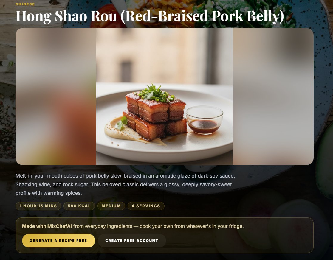 MixChefAI's tweet photo. Asked MixChefAI for a weekend project — and it plated Hong Shao Rou: melt-in-your-mouth pork belly slow-braised in dark soy, Shaoxing wine & rock sugar. Glossy, savory-sweet, warming 🍯🥢

580 kcal · 4 servings · method included. Free (no card) → https://t.co/RwX8l9SZ8G

#MixChefAI #AIrecipes