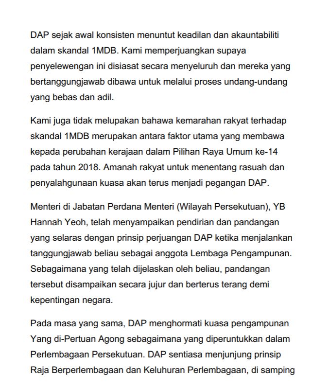 EkonomiRakyatMY's tweet photo. DAP menegaskan pendiriannya untuk terus menuntut keadilan dan akauntabiliti dalam skandal 1MDB, termasuk memastikan penyelewengan disiasat secara menyeluruh dan pihak yang bertanggungjawab dibawa melalui proses undang-undang yang bebas dan adil. 

Pada masa yang sama, DAP menghormati kuasa pengampunan Yang di-Pertuan Agong seperti yang diperuntukkan dalam Perlembagaan Persekutuan, manakala pandangan Hannah Yeoh sebagai anggota Lembaga Pengampunan disifatkan selaras dengan prinsip parti.