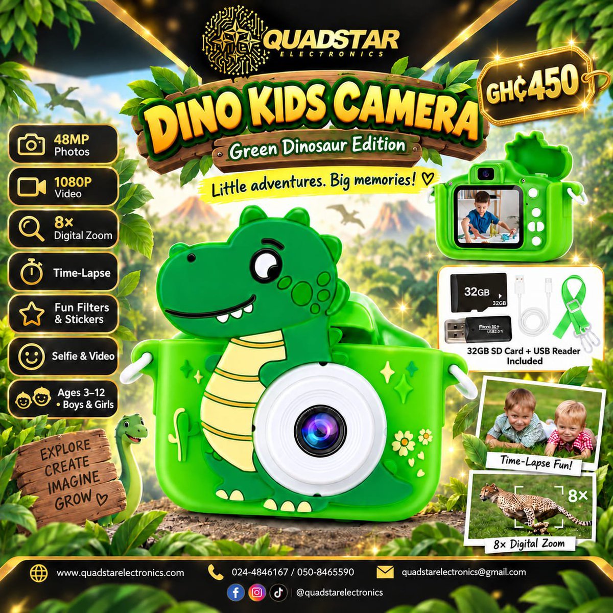 quadstarelectro's tweet photo. SNAP, SMILE, PLAY! 📸*

Is your little one always grabbing your phone to take pictures?

Let them have their OWN! 😍

Quadstar Electronics brings you the Kids HD Digital Camera for *GHS 450 ONLY!*

Call or WhatsApp 0244846167 / 0508465590 https://t.co/1pklRsq4iD