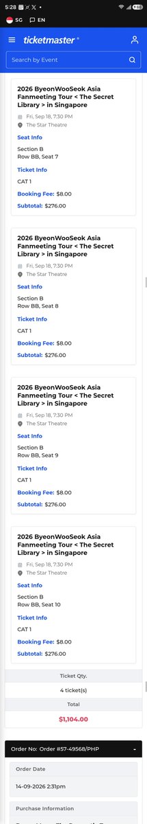 Propvee's tweet photo. For Sale 
BYEONWOOSEOK THE SECRET LIBRARY in Singapore 🇸🇬 
📍THE STAR THEATRE 
📆2026.09.18

🎫CAT 1 , Section B
Adjacent seats and front rows 
 Inter fans are invited 

Dm now

#BYEONWOOSEOK
#BYEONWOOSEOK_TOUR_in_SINGAPORE 
#TheSecretLibrary_in_Singapore https://t.co/Us5eFy6tI1