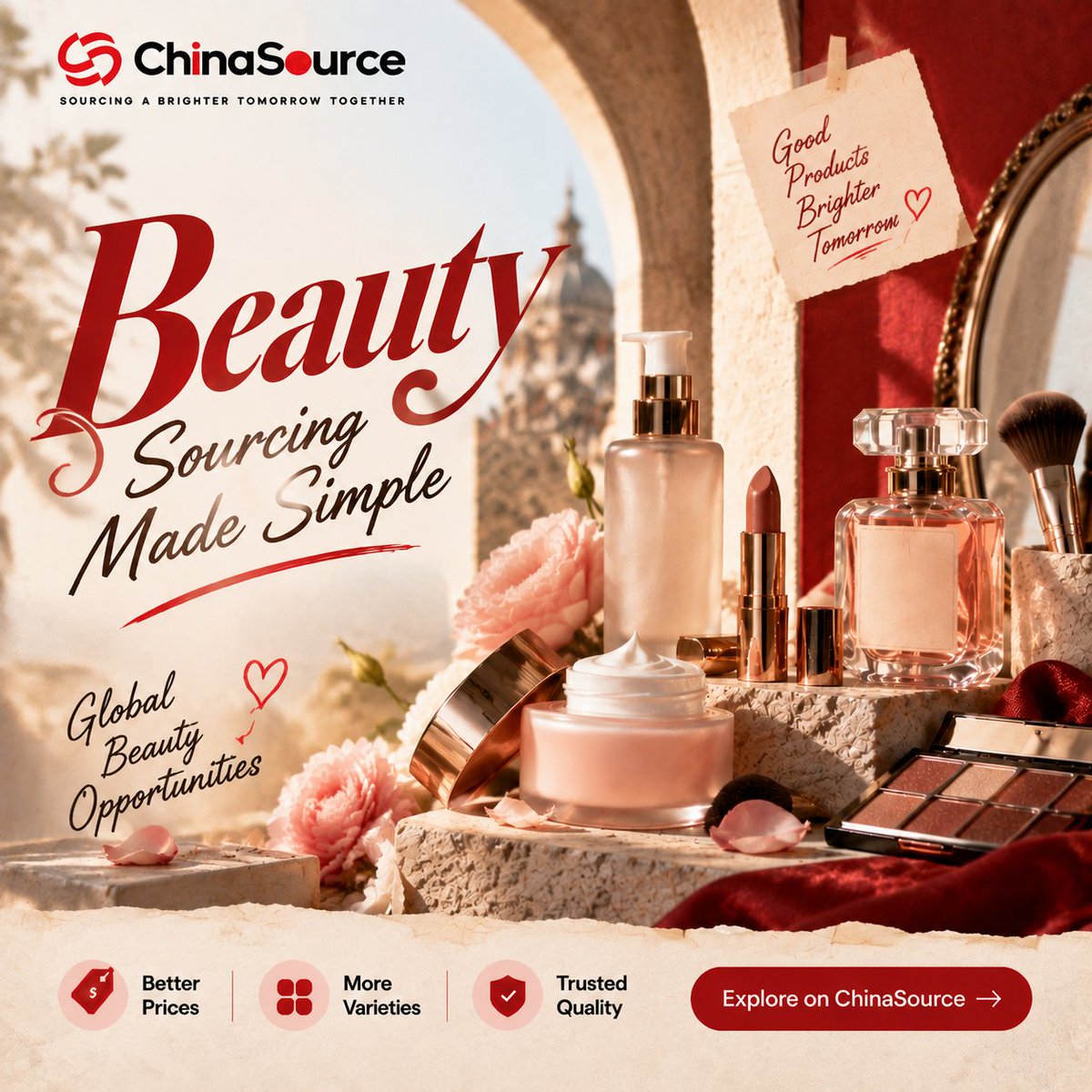 ChinaSourceAI's tweet photo. 💄 Where beauty meets smarter sourcing.
From skincare to cosmetics, ChinaSource helps global buyers discover trusted suppliers, compare options, and unlock new beauty opportunities. ✨🌎
🚀 Start free: https://t.co/rU4Q7v1T7S

#ChinaSource #BeautyBusiness #GlobalSourcing #BeautySupplyChain #B2B