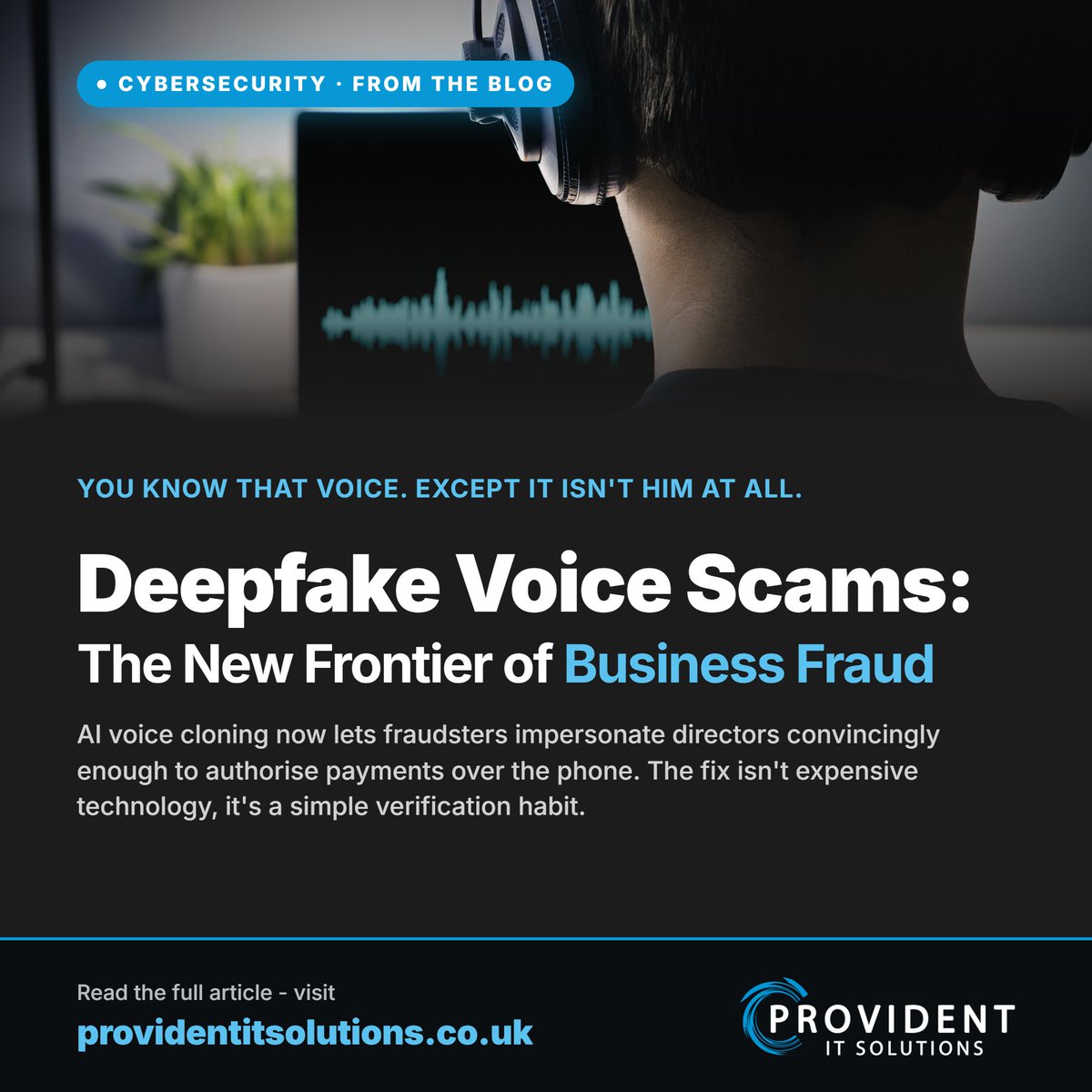 ProvidentITS's tweet photo. A voice that sounds exactly like your MD, asking for an urgent payment. Except it's AI-generated 🎙️

Deepfake voice scams are getting harder to spot - and easier to pull off.

Here's how they work, and how to protect your business 👇

https://t.co/0RvS82zVJA https://t.co/MShuGIyQDP