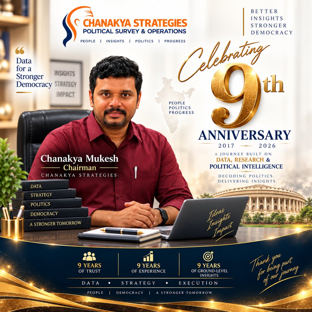 chanakyast51943's tweet photo. 🎉 Celebrating 9 Years of Chanakya Strategies! 🎉

Nine years of data, research, political intelligence, and ground-level insights 

@INCTelangana @BRSparty @BRSParty_News @BRSHarish @KTRBRS @TSwithKCR @BJP4Telangana @ndtv https://t.co/Bz1jgxIiiv
