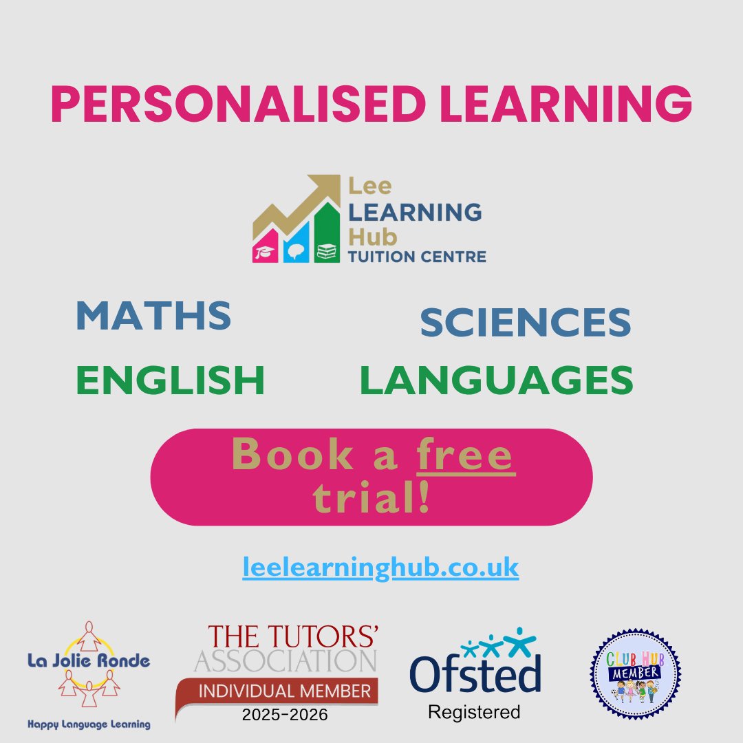 leelearninghub's tweet photo. 📚 Learning tailored to your child.

Build confidence, improve results and help your child reach their full potential with personalised tuition in Maths, English, Sciences &amp; Languages.

✨ Book your FREE trial today!

🌐 https://t.co/vVqXT1Nu79

#Tuition #LeeLearningHub #Tutoring https://t.co/xWE3z7b2Fx
