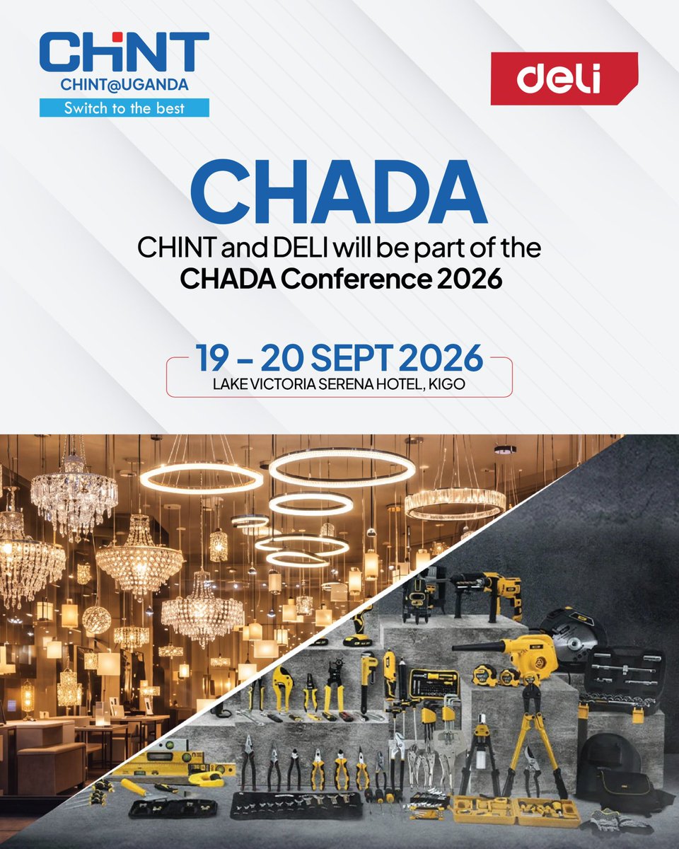 ChintUganda's tweet photo. We’re heading to CHADA Conference 2026!
    CHINT Uganda and DELI will be part of this exciting gathering of industry professionals. Join us on 19–20 September 2026 at Lake Victoria Serena Hotel, Kigo.
    #CHADA2026 #CHINTUganda #DELI #SwitchToTheBest https://t.co/aSgwS5qOwh