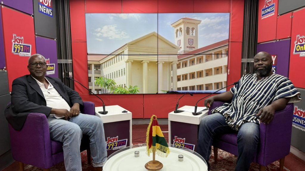 Joy997FM's tweet photo. Prof. Fred McBagonluri joins us to tell us about the great things @acitygh is doing! 

Join the conversation with the hashtag #JoySMS https://t.co/HLl1Lu6zWT