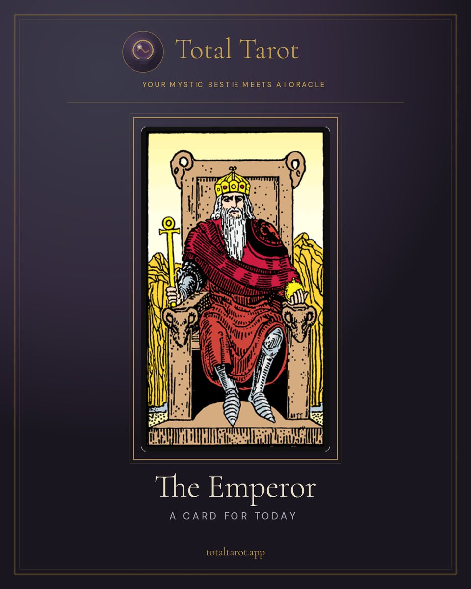 totaltarotapp's tweet photo. The Emperor today. Not 'take charge' as a vibe. More like: something in your life has been waiting for you to stop asking permission for it. Structure isn't the opposite of freedom. Sometimes it's the door. https://t.co/PSFnfs3qI2