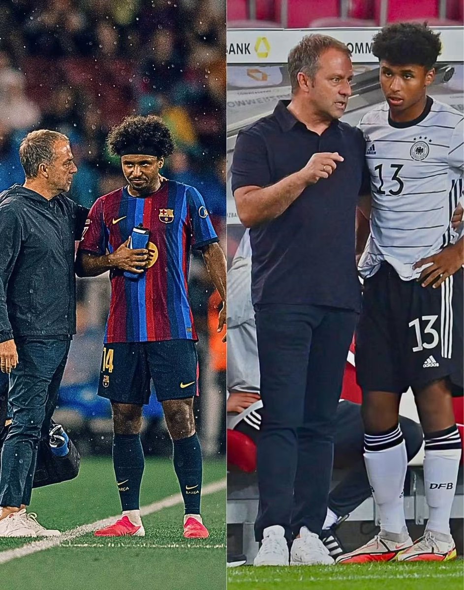 Mosharof221's tweet photo. Hansi Flick and Karim Adeyemi then and now 🔥🔥 https://t.co/Lml6xhG3DD
