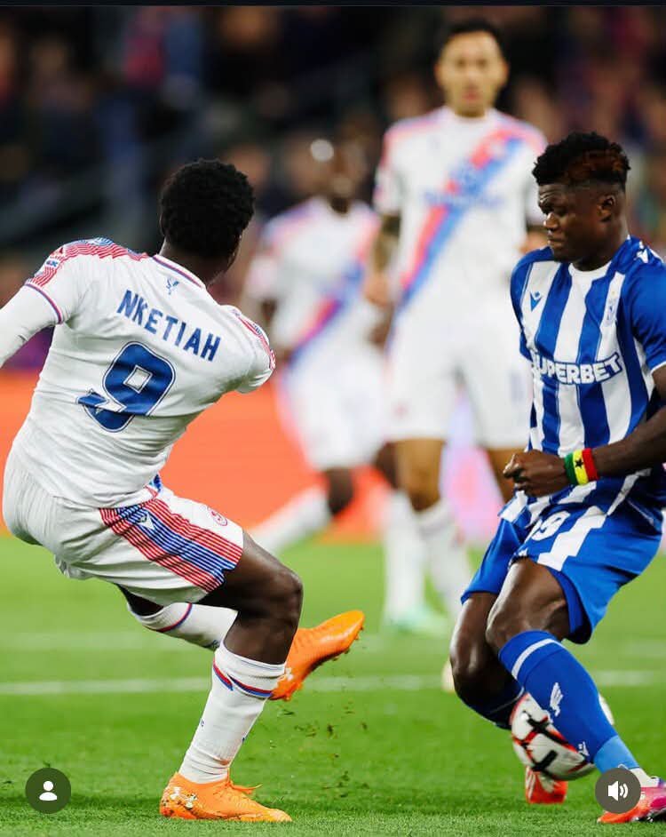 OtiAdjei's tweet photo. 🇬🇭This could be replayed in Black Stars training soon. Eddie Nketia and Terry Yegbe in Europa League action on Thursday night. 

Crystal Palace defeated Lech 4-0 with Nketiah scoring the fourth goal. https://t.co/uduMHXN9fL